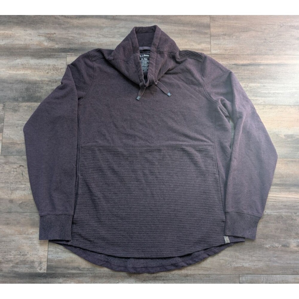LL BEAN Sweatshirt Womens XL Cozy Mixed Knit Funnel Neck Thumbholes Purple